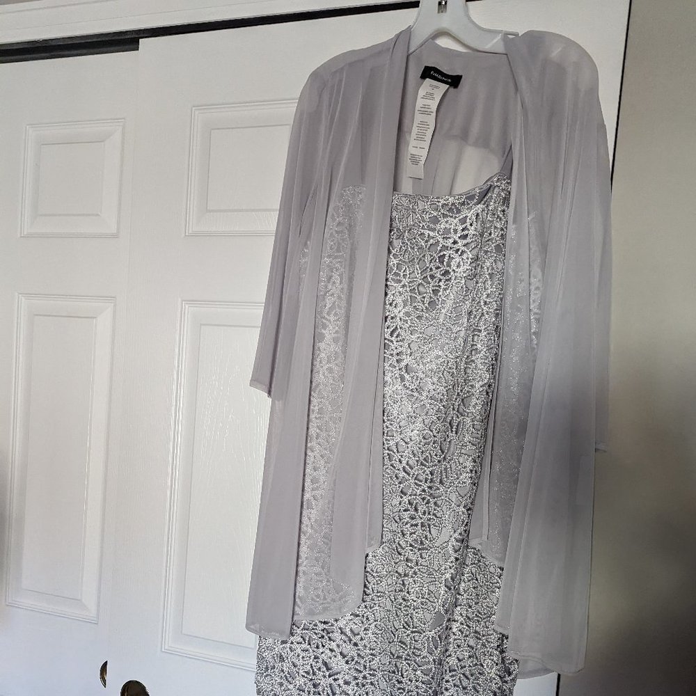 David's Bridal Silver Mother of the Bride Dress with Sheer Topper